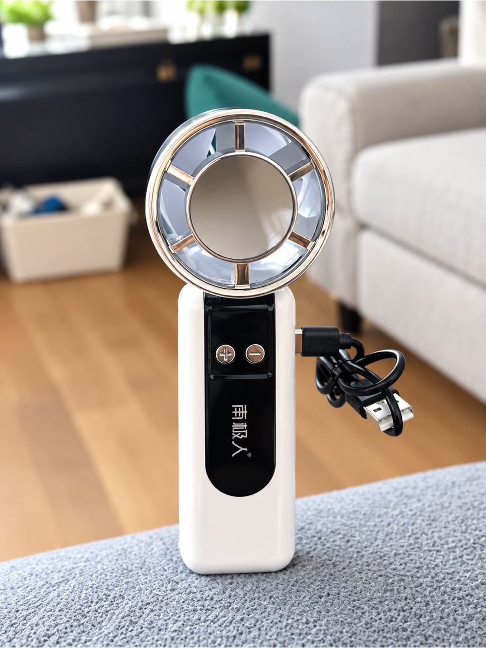 Unbranded White & Black Handheld Ring Light with USB Rechargeable Cord